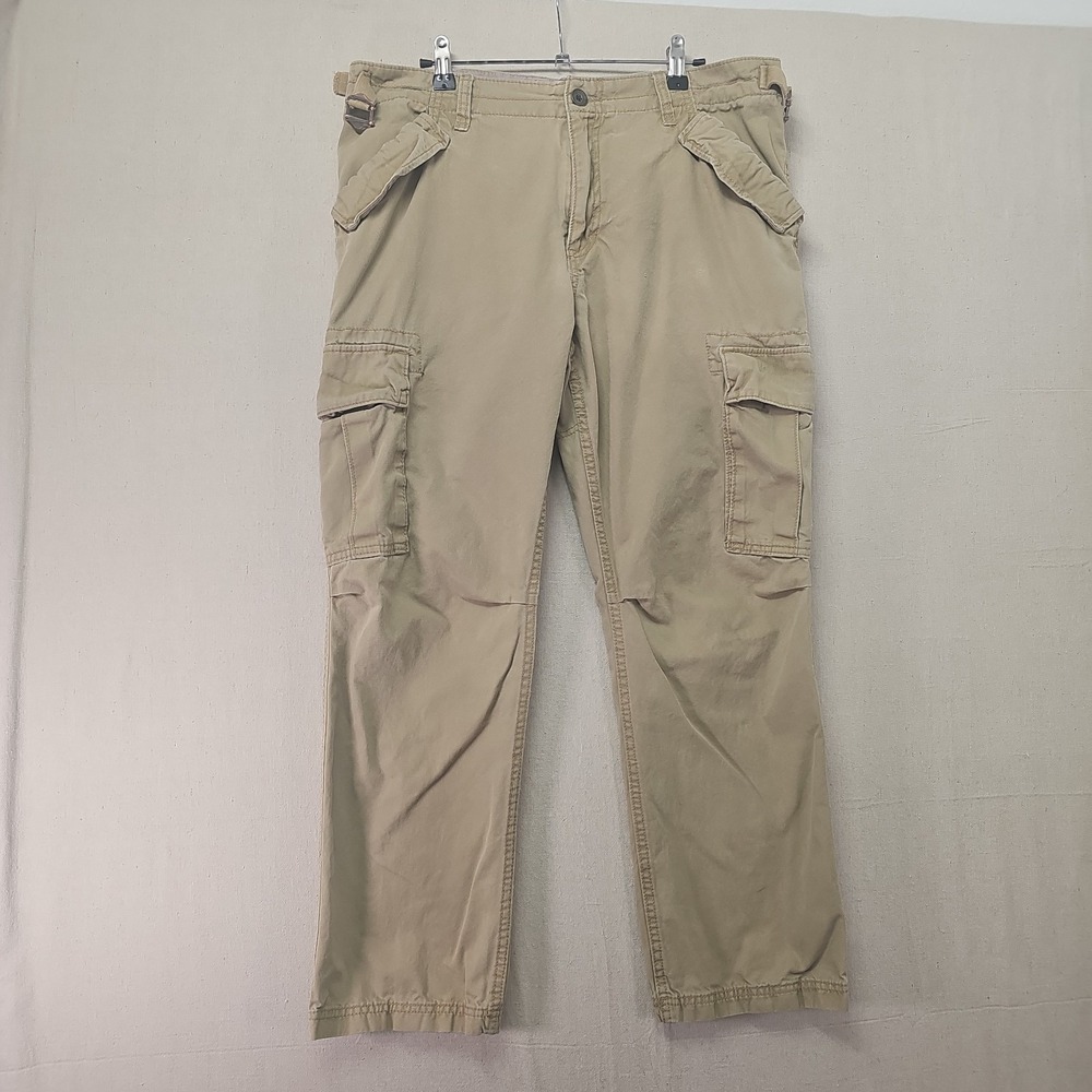 Old Navy Trooper Built Men's 34x30 Craigs Castle Tan Khaki Cargo Pants Buckles